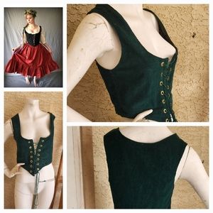 Forest Green Renaissance Festival Corset Bodice, front lacing Ren Faire